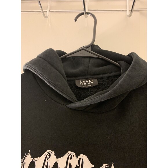 Boohoo Man Men's Graphic Print Sweatshirt Hoodie Size Small Black - Picture 2 of 16